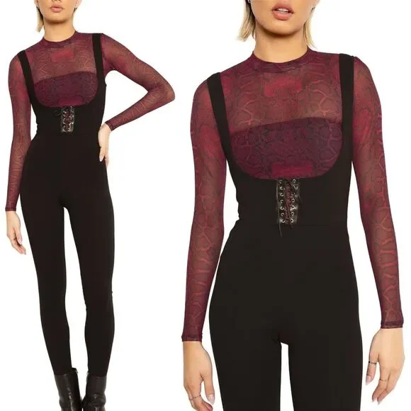 Blackmilk Lace Up Push It Underbust Corset Black Catsuit Jumpsuit Size XL - Picture 1 of 16